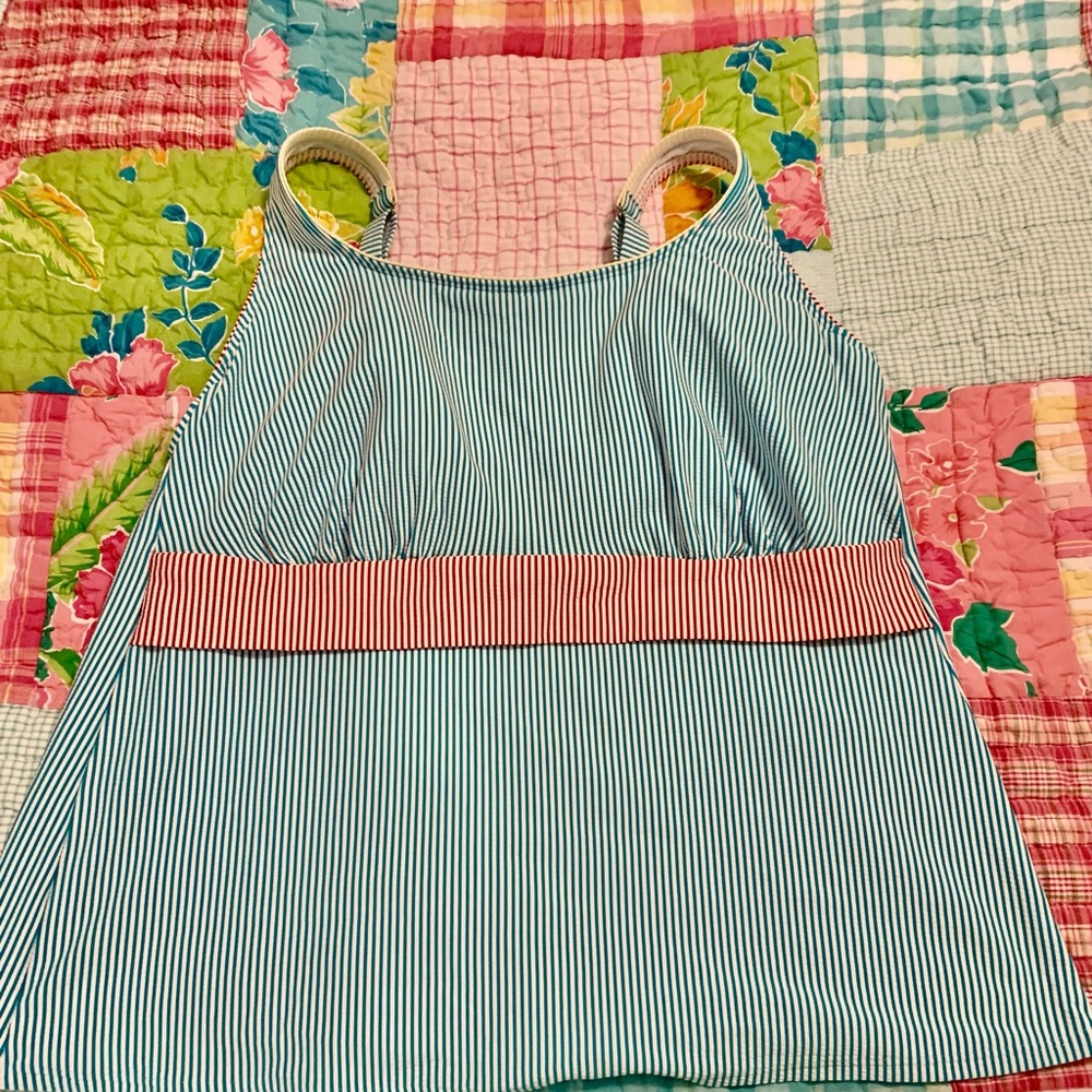 Lands' End Blue and Red Striped Bikini Top
